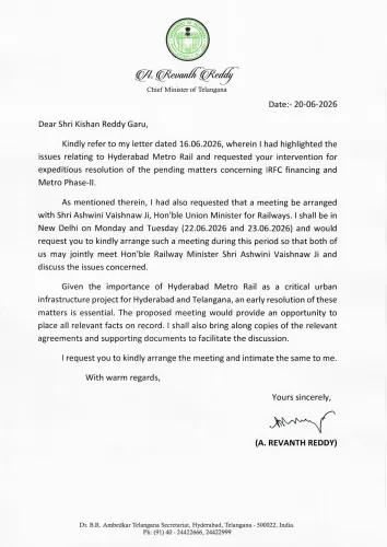 CM Revanth Writes to Kishan Reddy for Rail Meet on Hyderabad Metro