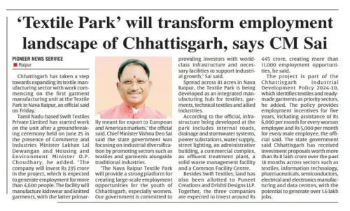 CM Sai Launches First Garment Unit at Nava Raipur Textile Park