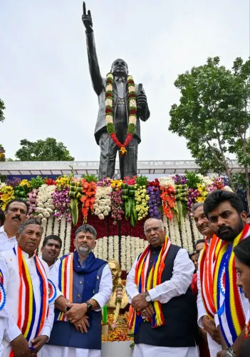 CM Shivakumar, Kharge Unveil Ambedkar Bronze Statue in Bengaluru Rural