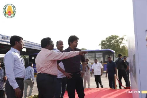 CM Vijay Inspects MTC Electric Bus Depot in Vyasarpadi