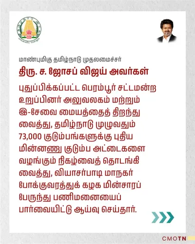 CM Vijay opens Perambur MLA office, launches e-family cards for 73,000 families