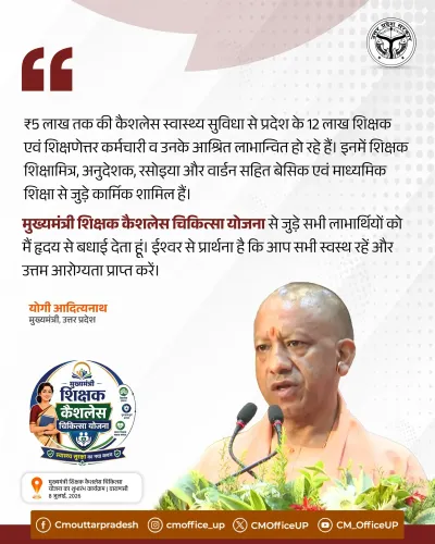 CM Yogi Extends Cashless Health Cover to UP's 12 Lakh Teachers