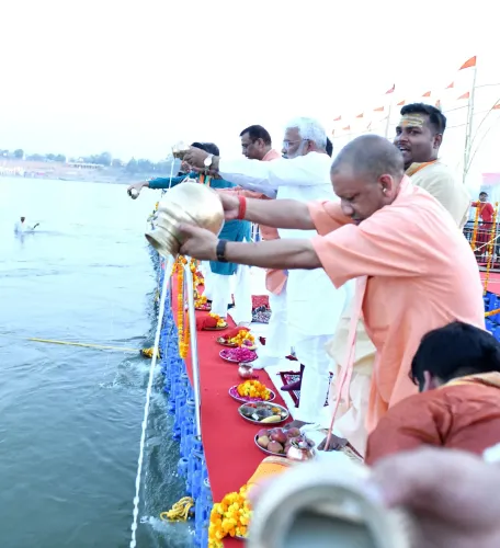 CM Yogi Joins Grand Ganga Aarti at Prayagraj Sangam on Ganga Dussehra
