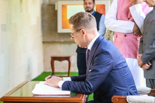 New Delhi: Finland's President Alexander Stubb at Rajghat