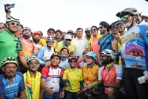 Mumbai: Mansukh Mandaviya cycles along Worli Sea Face