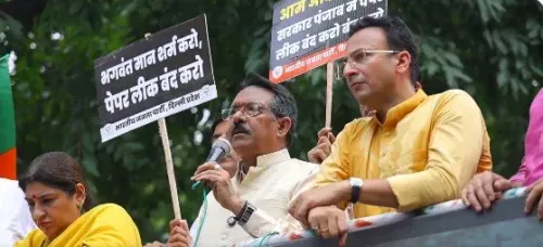 Delhi BJP chief Harsh Malhotra leads protest over Punjab paper leaks, demands Bains' dismissal