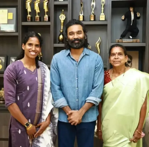 Dhanush meets Tamil Nadu's Vithya Ramraj, honours Asian Games triple medallist