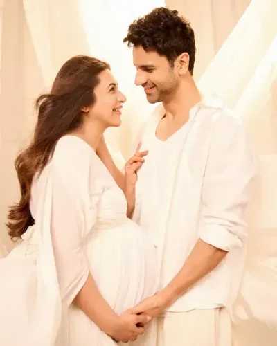 Divyanka Tripathi, Vivek Dahiya twin in white for dreamy maternity shoot