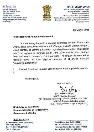 Dr. Jitendra Singh thanks Railway Minister for Jammu-Haridwar special train
