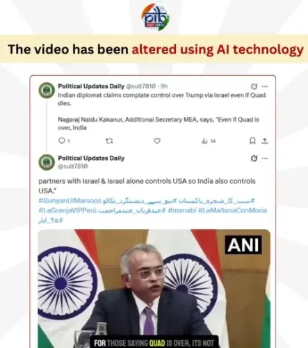 PIB Fact Check debunks AI deepfake video of MEA official on Quad
