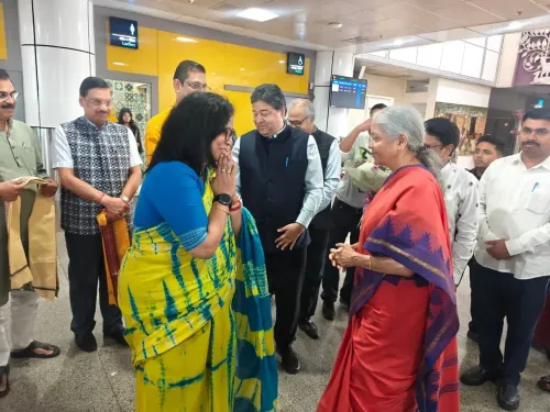 FM Sitharaman Arrives in Bhubaneswar, Welcomed by BJP Odisha
