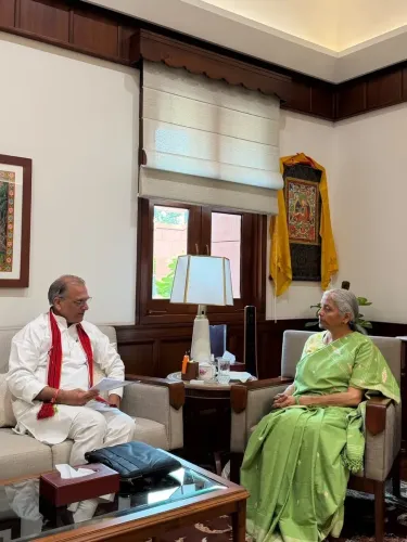 FM Sitharaman meets MP Sudhir Gupta at Parliament House