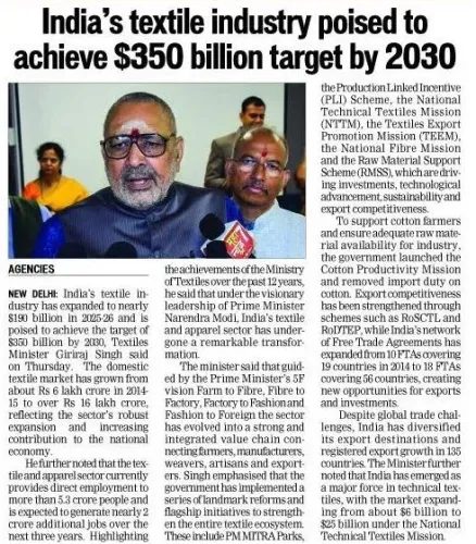 Giriraj Singh Eyes $350 Bn Textile Target by 2030