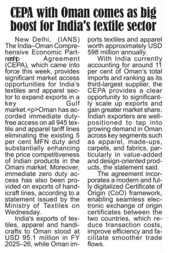 Giriraj Singh Hails India-Oman CEPA as Textile Sector Milestone