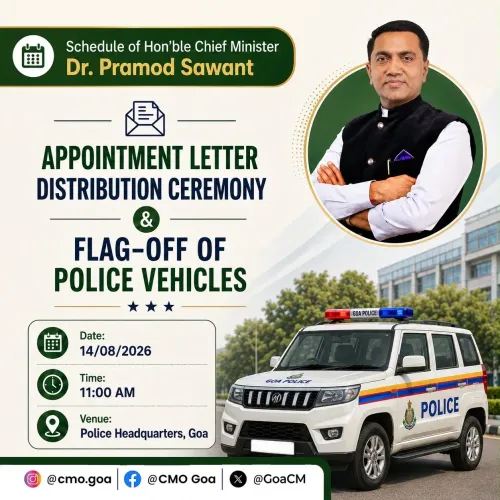 Goa CM Sawant to hand appointment letters, flag police fleet on Aug 14