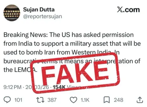 Indian Government Rejects Claims of US Seeking Permission for Iran Strikes