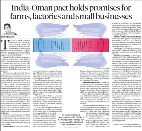 Goyal: India-Oman CEPA in Force, Opens Markets for MSMEs
