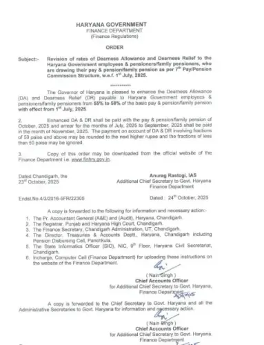 क्या हरियाणा सरकार ने कर्मचारियों और पेंशनरों के लिए महंगाई भत्ते में 3 प्रतिशत की वृद्धि की?