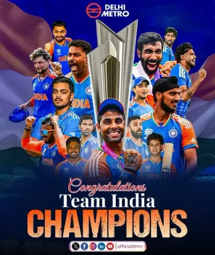 आईसीसी टी20 वर्ल्ड कप जीत पर डीएमआरसी का खास अंदाज, 'क्रिकेट पिच से लेकर शहर की लाइफलाइन तक...'