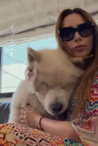 Iulia Vantur plays with Salman Khan's pet Sukh on Dog Day