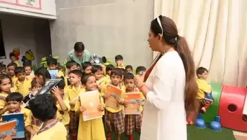 Jal Shakti Minister CR Paatil Distributes Notebooks in Lucknow School