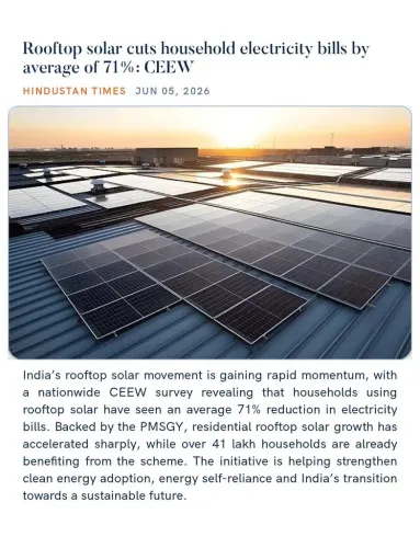 Joshi Highlights CEEW Study: Rooftop Solar Cuts Bills by 71%