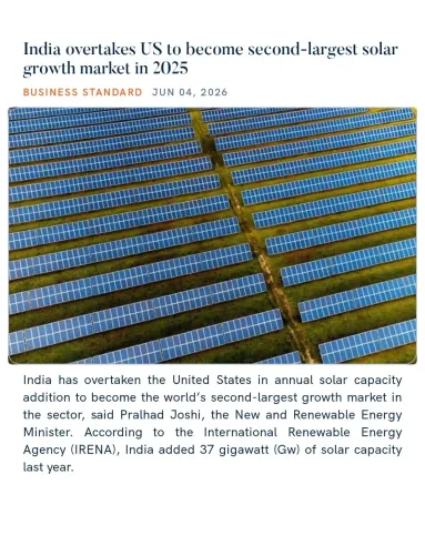 Joshi Highlights India Overtaking US as 2nd-Largest Solar Market