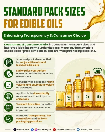 Joshi introduces standard pack sizes for edible oils