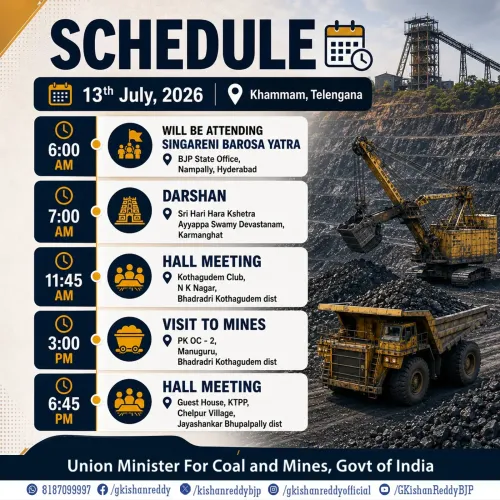 Kishan Reddy shares schedule for 13 July 2026