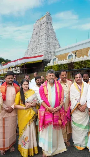 DK Shivakumar visits Tirumala, prays for India's economic recovery and Karnataka rains
