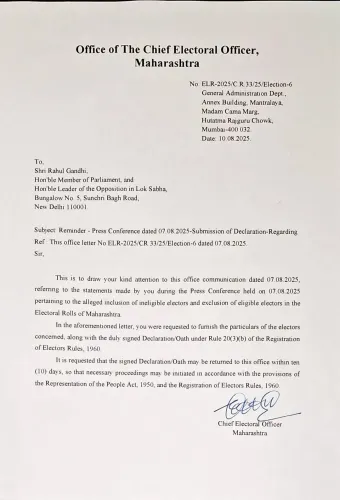 Has Maharashtra CEO Reminded Rahul Gandhi to Submit Voter List Allegations Declaration?