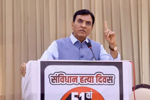 Mandaviya addresses BJP workers on Samvidhan Hatya Diwas in Noida