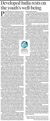 Mandaviya writes on youth well-being as pillar of Viksit Bharat