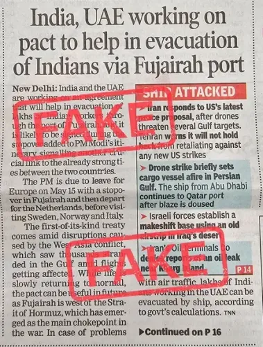 MEA debunks fake evacuation claim via Fujairah port, flags Deepfake video