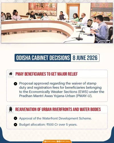 Odisha Cabinet Approves PMAY Stamp Duty Waiver, ₹500 Cr Waterfront Scheme