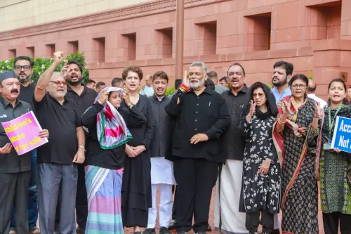 NEET paper leak protest: Opposition MPs in black outside Parliament, allege police brutality