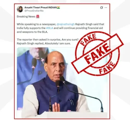 PIB debunks fake Rajnath Singh-BLA support claim, flags Pakistani propaganda