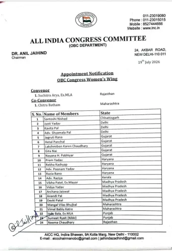 Pilot congratulates Suchitra Arya on OBC women's wing role