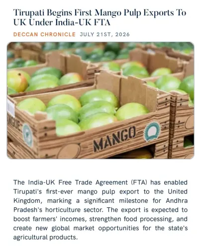 Piyush Goyal: India-UK FTA Enables First Mango Pulp Export from Tirupati