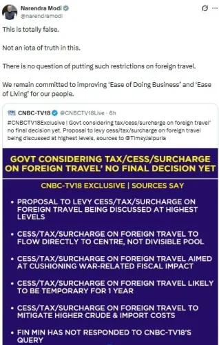PM Modi denies foreign travel levy report, calls CNBC-TV18 claim 'totally false'