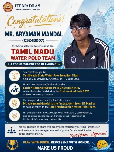 Pradhan Congratulates IIT Madras Student on Water Polo Selection