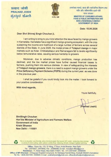 Pralhad Joshi Secures MIS Support for Karnataka Mango Farmers