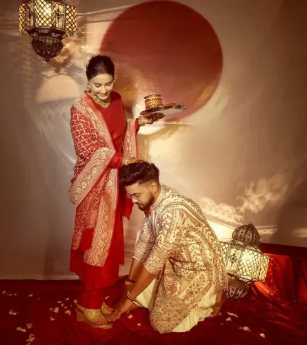 Did Rocky Jaiswal Touch Hina Khan's Feet on Their First Karwa Chauth?