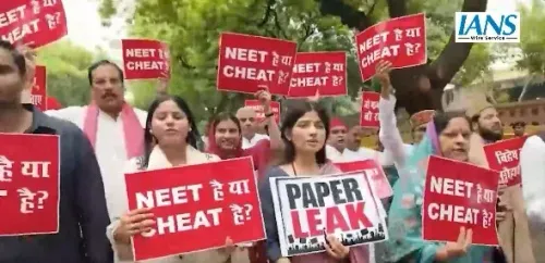 SP MPs march to Jantar Mantar over NEET paper leaks, demand govt accountability