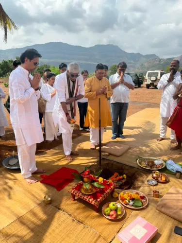 Shekhawat attends Devshri Bhumi bhoomi pujan in Karjat