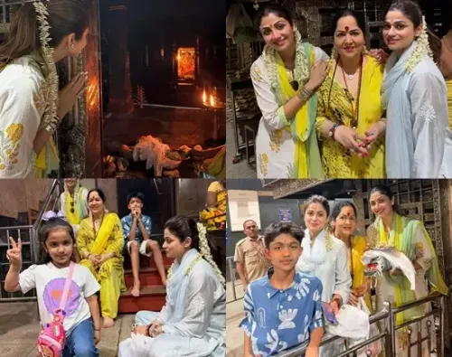 Shilpa and Shamita Shetty Pray at Shri Durgaparameshwari Temple