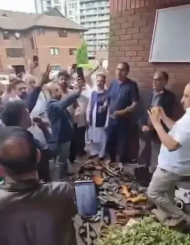 PoK killings: Shoes outside Pakistan consulate in Birmingham as British Kashmiris protest