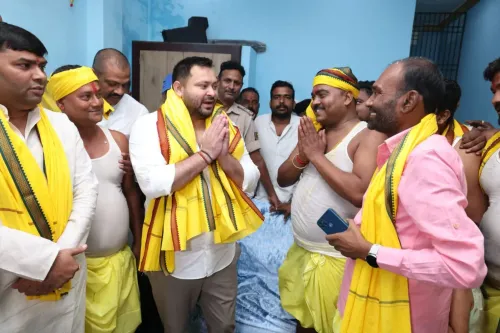 Tejashwi Yadav attends Baba Bhuiya puja in Vaishali