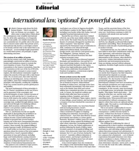 Tharoor Flags Brazen Violations of International Law