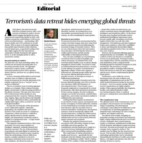 Tharoor Urges Global Action Against Terrorism in New Column